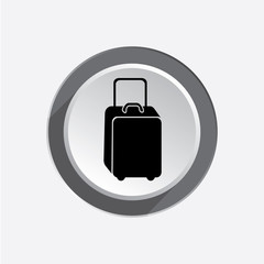 Baggage icon. Luggage for traveling. Info symbol. Black sign on white-gray button with shadow. Vector 