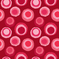 Abstract seamless spotty pattern. Polka dot, motley texture. Circles with torn paper effect. Cold red  colored. Vector 