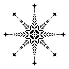 Fototapeta premium Laurel wreath tattoo icon. Aster sign of eight rays. Black ornament on white background. Defense, glory symbol. Vector