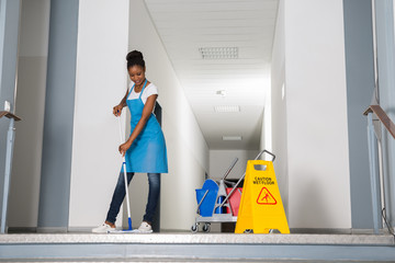 Woman Mopping Corridor