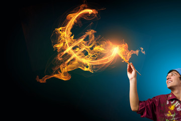 Man drawing euro symbol