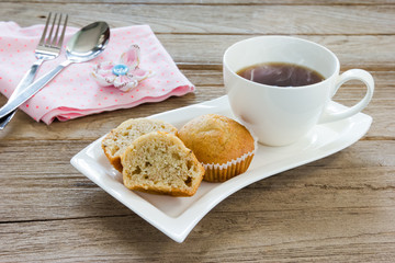 Banana cup cake with coffee cup