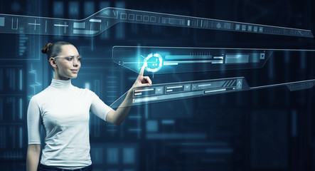 Girl working with virtual screen 