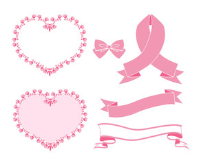 ハートバラフレームリボンセット（単色）　ピンク