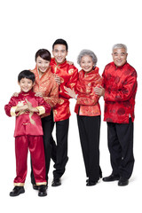 Family Dressed in Traditional Clothing  Celebrating Chinese New Year