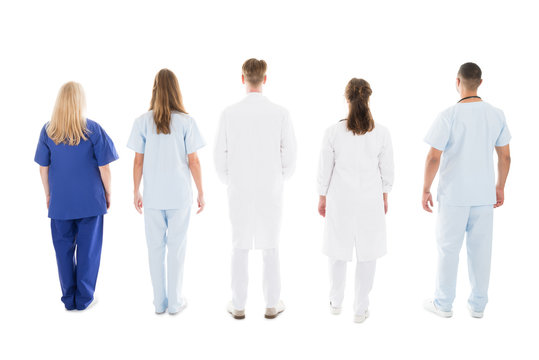 Medical Professionals Standing Against White Background