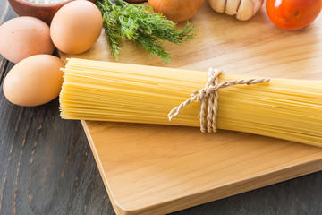 dry pasta spaghetti with ingredient