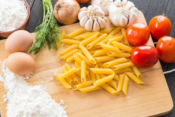 dry pasta spaghetti with ingredient