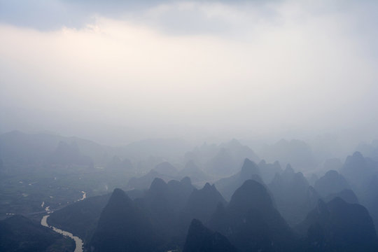 Ariel view of the Guilin Hills