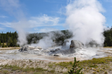 Active Geysers in Yellowstone National Park, Wyoming, USA