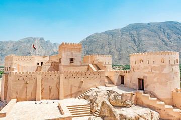 Nakhal Fort in Al Batinah Region, Oman. It is located about 120 km to the west of Muscat, the capital of Oman.