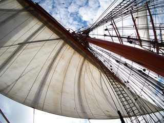 looking up at sails on a tallship