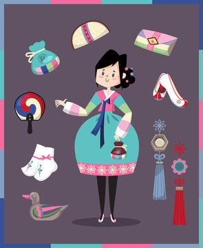 Girl in Korean traditional costume and accessories