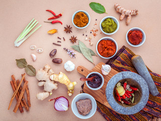 Assortment of Thai food Cooking ingredients and Paste of thai po