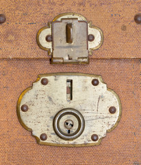 Old canvas trunk lock close up