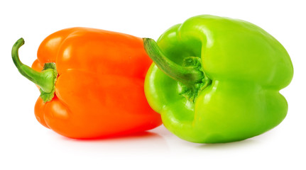 Orange and Green pepper on white background