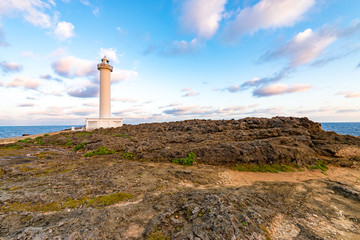 Lighthouse, landscape. Okinawa, Japan.
