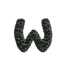 Closeup pile of black stone in W english alphabet isolated on white background