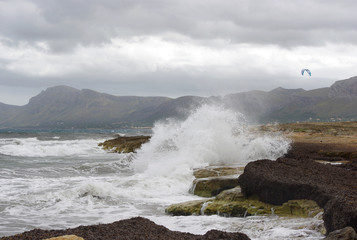 Fototapeta na wymiar Storm on the north coast of Majorca. Son Serra de Marina, Mallorca, Spain.