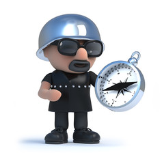 3d Biker using a compass