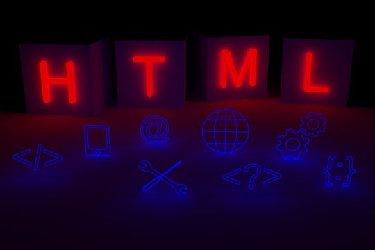 HTML is presented in the form of a neon glow