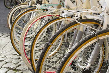 biciclette a noleggio parcheggiate a Roma