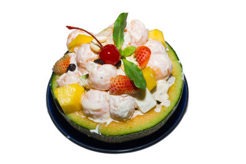 fruit salad in melon 
