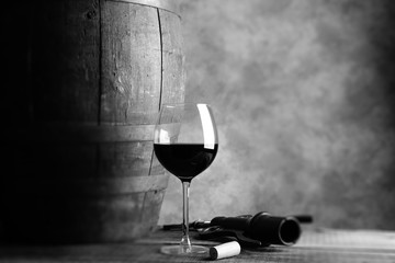 wine - tilt shift selective focus effect black and white photo
