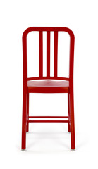 Red Plastic Chair on White Background, Back View