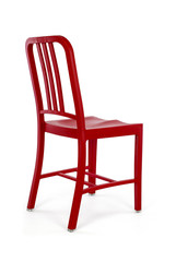 Red Plastic Chair on White Background, Back Three Quarter View