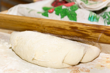 Mixed dough and rolling pin