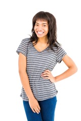 Fototapeta premium Smiling casual woman looking at camera