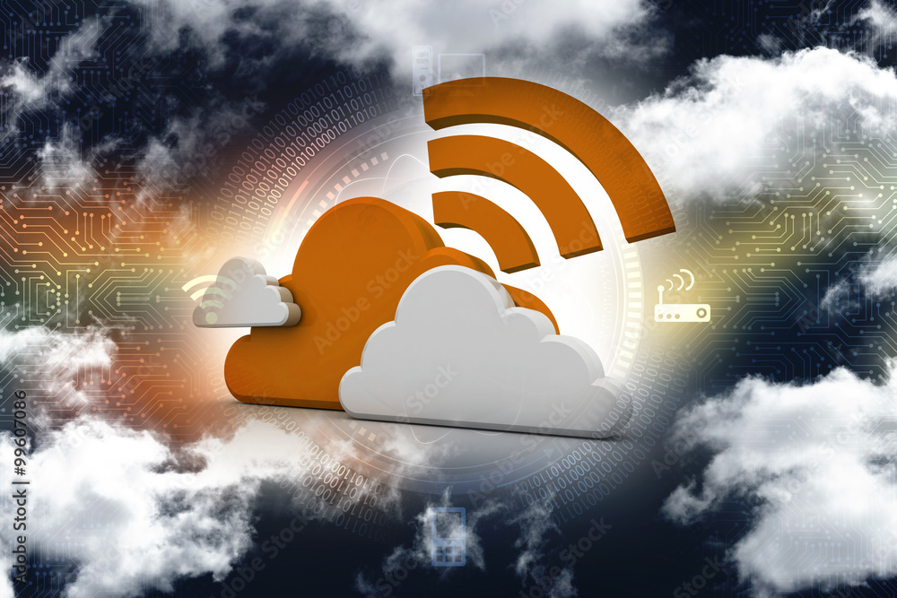 Poster 3d rendering cloud online storage icons with wifi