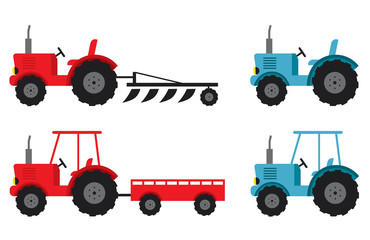 Fototapeta na wymiar tractor set red and blue