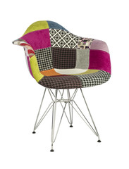 Patchwork Fabric Chair with Metal Legs, Three Quarter View