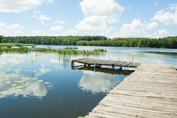 Obraz premium bridge over the lake on a sunny day