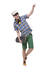 Cool young man with skateboard