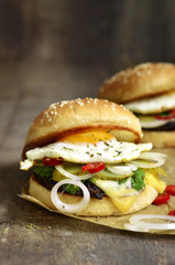 Burger with beef liver cutlet.