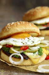 Burger with beef liver cutlet.