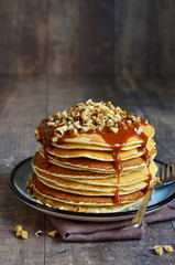 Pancakes with walnut and caramel.
