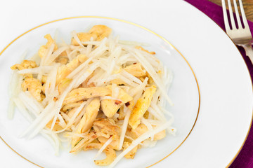 Dietary Salad from Daikon and Chicken. Health Food.