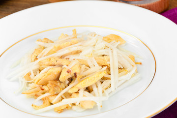 Dietary Salad from Daikon and Chicken. Health Food.