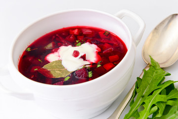 Healthy Food: Soup with Beets, Green Beans and Vegetables.
