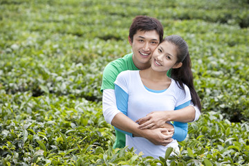 Young Couple Enjoying a Tea Field, Yunnan