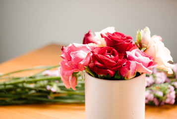 bouquet of roses on table