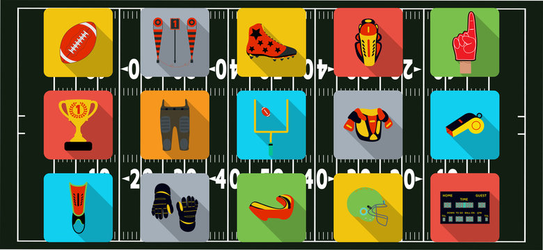 Set of sport icons, signs and symbols. American football. Vector illustration on the blur background.