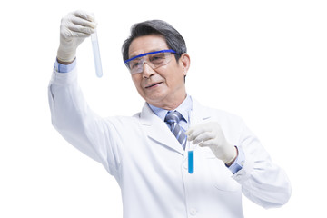 Senior scientist doing experiments