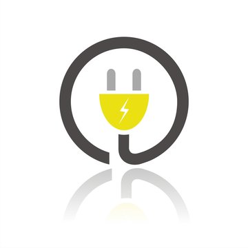 Icono de un enchufe el&eacute;ctrico con reflejo. Ilustraci&oacute;n vectorial 