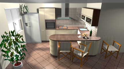 kitchen, interior design 3D rendering