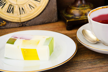 Diet Dessert: Fruit Jelly, Gelatin and Tea